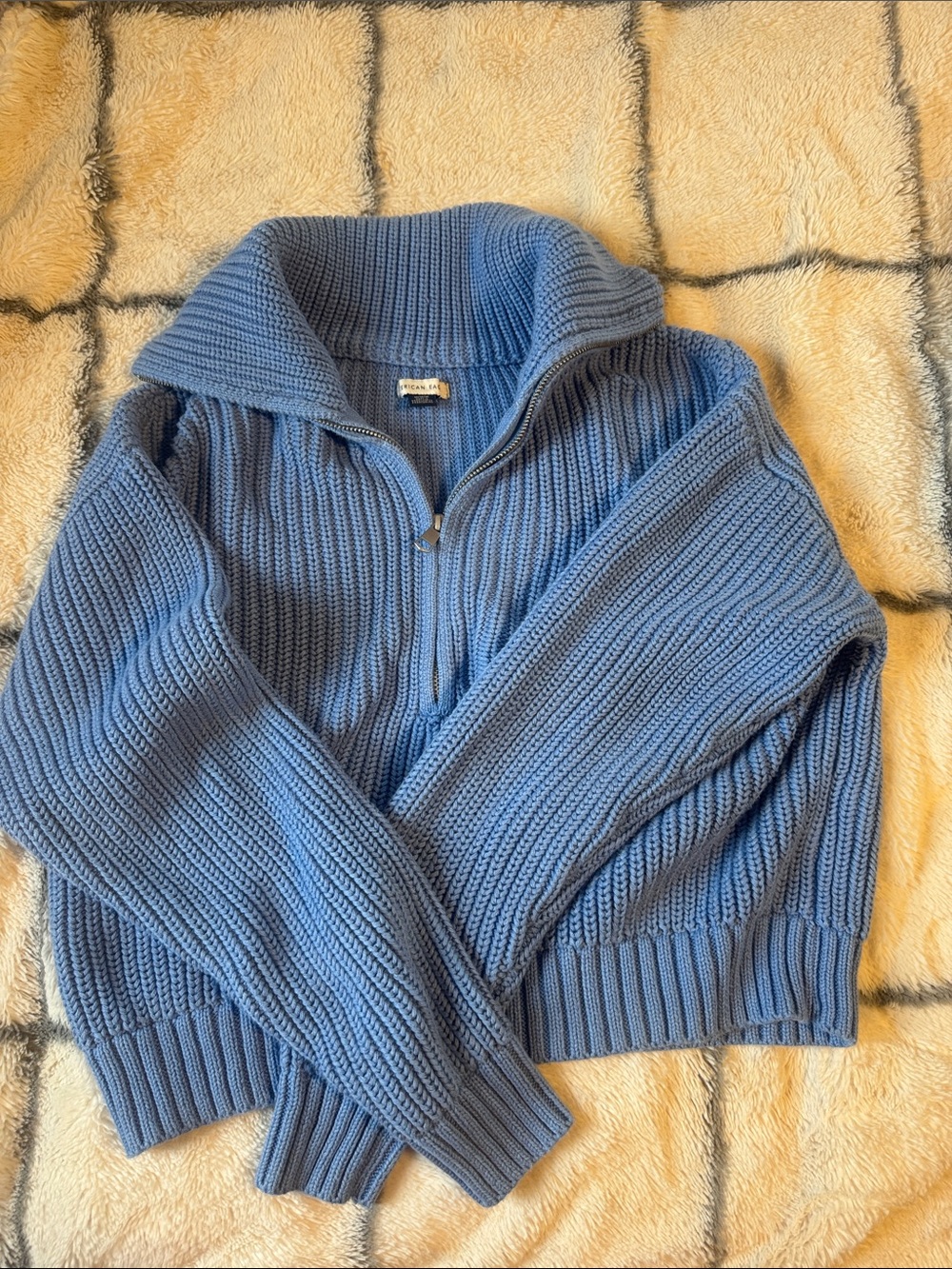American Eagle Outfitters Blue Half-Zip Chunky Knit Sweater